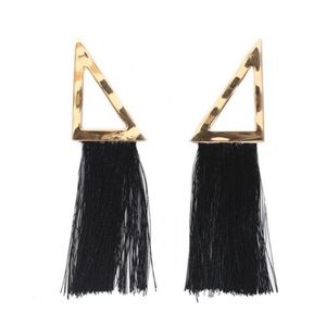 Gold & Black Triangle Tassel Earrings